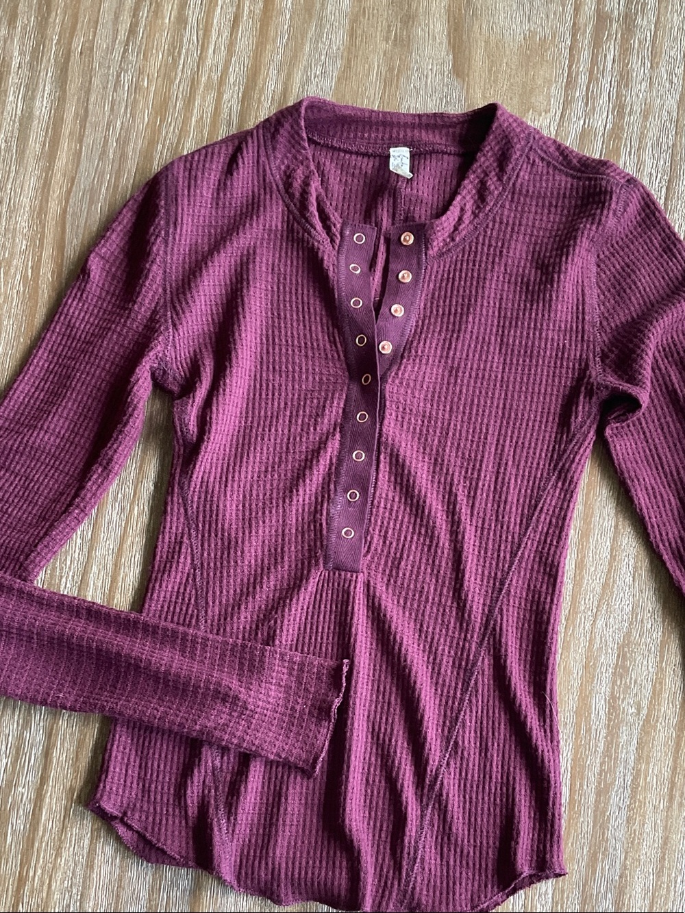 Free People Ribbed Henley Top - Burgundy